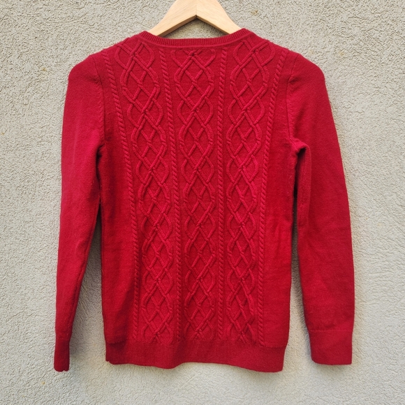 TALBOTS Women's Sweater Small Petite Red Lambswool Blend Cable Knit Pullover - Picture 3 of 10